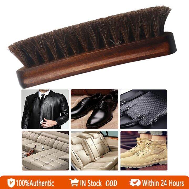 Horsehair Shoe Brush Long Wood Handle Brush Shoe Boot Polish Shine