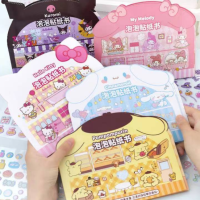 Sanrio ชุดสติกเกอร์สเตอริโอเจ้าหญิงเด็กผู้หญิงสมุดสติ๊กเกอร์ฟองงสบู่น่ารักชุด KT เมโลดี้แมวหนังสือเงียบ