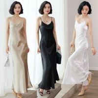 Slip Dress Dress Womens Long Skirt with Underskirt Underneath, Silk Like Holiday Beach Skirt, Satin Like Silk, Large