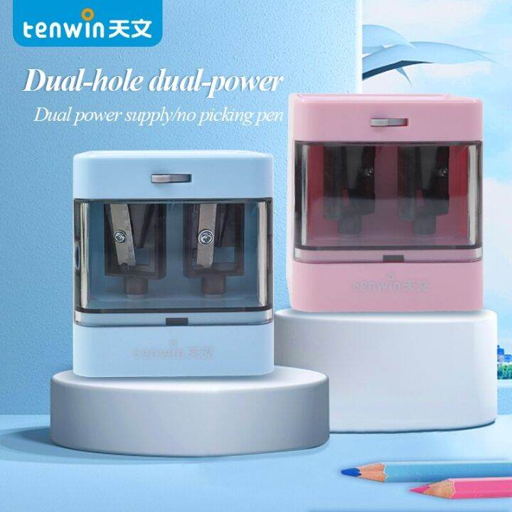 tenwin-8044-2colors-dual-hole-dual-power-electric-pencil-sharpener-portable-duty-mechanical-stationery-office-school-supplies