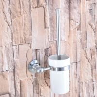 ▽ Bathroom Hardware Accessories Wall Mounted Polished Chrome Brass Toilet Brush Holder with One Ceramic Cup Dba795