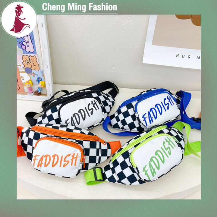 cheng-ming-กระเป๋าสายสะพายลำลองสำหรับเด็ก-กระเป๋าสะพายไหล่ซิปตัวอักษรลายสก๊อตเรียบง่ายเป็นที่นิยมสำหรับเด็กหญิงเด็กชาย