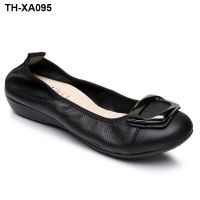 ?✼❀ 2021 spring comfortable leather soft-soled shoes shallow mouth round toe flat peas pregnant women single womens summer