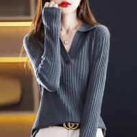 利Knitted Cashmer Sweaters for Women POLO Collar Long Sleeve Shirt Female Pullover Sweaters Korean Style Woman Outwear Jacket Coat