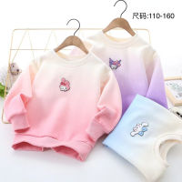 Sanrio เสื้อแขนยาวคอกลมสำหรับเด็กผู้หญิง,เสื้อยืดลำลองแขนยาวสำหรับฤดูใบไม้ร่วงเสื้อผ้าเด็กสไตล์เกาหลีเสื้อแขนยาวคอกลมไล่ระดับสี