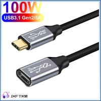 JXFTKM แล็ปท็อป Pd 100W สายดาต้า ตัวผู้-ตัวเมีย USB 3.1 Gen 2 สายเคเบิลชนิด C ชาร์จได้อย่างรวดเร็ว สายต่อขยาย