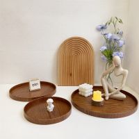 Nordic Wooden Tray Simple Round Serving Tray Retro Serving Plate Fruit Dessert Storage Tray Cosmetic Display Plate Room Decor