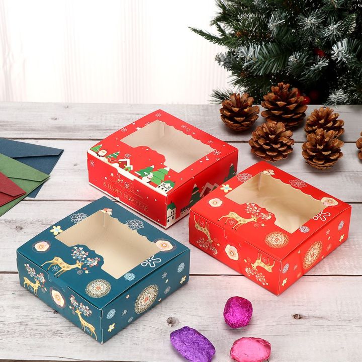 enddiiyu-1-10pcs-ช็อคโกแลต-คัพเค้ก-4-ถ้วย-กล่องของขวัญคริสต์มาส-กล่องเค้กคริสต์มาสกระดาษแข็ง-กล่องห่อของขวัญ-กล่องบรรจุภัณฑ์เค้ก