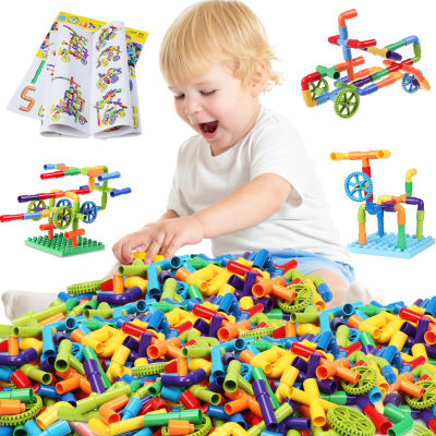 BURGKIDZ Montessori Water Tube Building Blocks Toy Enlightening line Constructor Brick STEM Designer Toys For Children