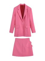 BlingBlingee 2022 Spring Women Blazer Suits Single Button Long Sleeve Slim Pink Jacket Heart Detail Mini Skirt 2 Piece Sets