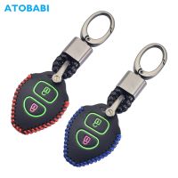 ⊕✿ Leather Car Key Case 2 Buttons Keychain Luminous Remote Control Fobs Protector Cover Skin For Toyota Camry Yaris Prado Corolla