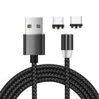 2 In 1 USB To Micro USB + Type-C / USB-C Magnetic Metal Joint สายชาร์จแบบถักไนลอนความยาว: 2ม. (สีดำ)