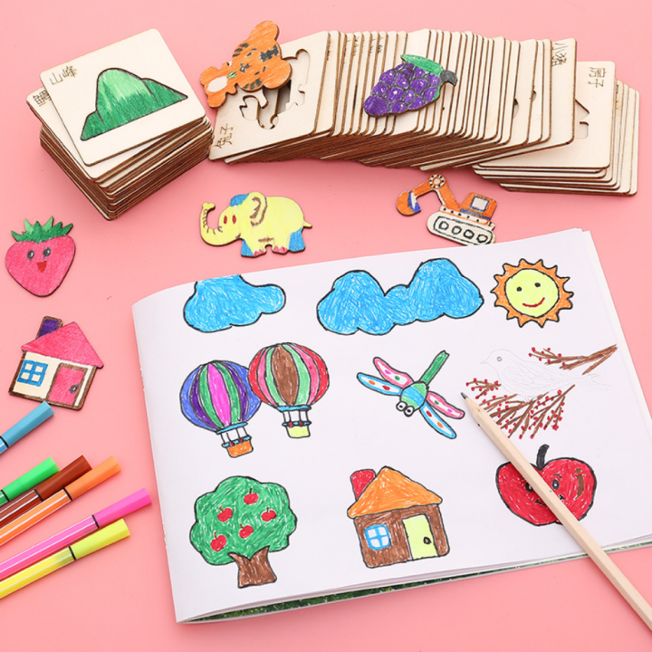 diy-20ชิ้น-montessori-เด็กวาดภาพวาดไม้-s-tencils-แม่แบบหัตถกรรมปริศนาวิทยาศาสตร์ของเล่นเพื่อการศึกษาสำหรับของขวัญเด็ก