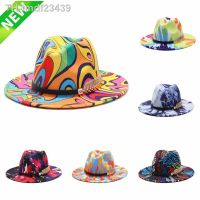 ✙◆ Colorful Printed fedora hat spring autumn new bright woolen men women felt tie-dye wool-like Panama