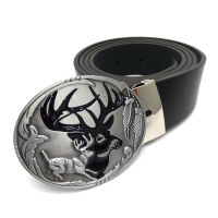 New Fashion Mens Black PU Leather Belts Sika Deer Elk Oval Belt Buckle Metal For Men Jeans Western Cowboy Fivela Cinto Masculino