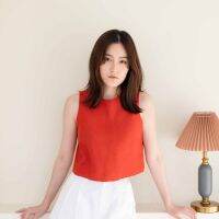 [PRE-ORDER 7-10วัน] SUUBE Official LALA CROPPED TOP- Cherry(แดงอมส้ม)เสื้อครอปแขนกุด กระดุมหลัง ผ้าลินินแท้ เย็บกลับทั้งตัวแบบซ่อนตะเข็บ