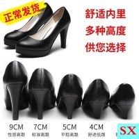 COD DSGRTYRTUTYIY Ready Stock Zhu College Students Ceremonial Matching High Heels Female Stiletto Round Toe 3-5cm Wateoof Platform 7 Black Professional