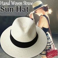 【CC】Summer Beach Vacation Panama Jazz Hat Sunscreen Handwoven Straw Sun Hat Men Women Hawaii Casual Sunshade Gangster Cap Bucket Hat