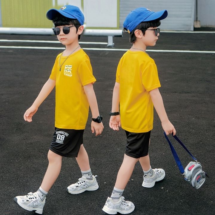 110-165cm-childrens-casual-short-sleeved-shorts-suit-breathable-sports-basketball-uniform-boys-girls-pullover-t-shirt-baby-fashion-korean-version-cloth