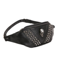 Annmouler Unisex Waist Bag Pu Leather Punk Travel Phone Belt Bag Women and Men Fanny Pack Shoulder Bag Skull Fashion Hip Bag