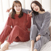 【JH】Autumn and Winter Flannel Women Pyjamas Sets Sleepwear Home Clothing Thick Warm Coral Velvet Female Nightgown Suit Pijama