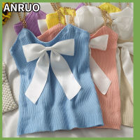 ANRUO เสื้อชั้นในสตรีแบบถักลายลูกไม้แบบผูกโบว์แนวหวานสำหรับตกแต่งสายสะดือแฟชั่นเสื้อกล้ามเข้ารูป