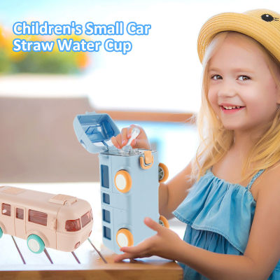 Bus Shape Water Cup with Straw Removable Bus Water Bottle with Shoulder Strap Leakproof Bus Bottle Cup Kids Cartoon Water Bottle