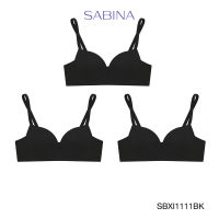 [แพ็ค 3 ชิ้น ] SABINA เสื้อชั้นใน  Invisible wire รุ่น MODERN V (ไม่มีโครง+ดันทรง) รหัส SBXI1111 สีดำ