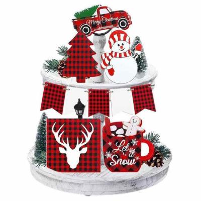 Christmas Tray Decor 8PCS Christmas Wooden Desktop Decor Sets Rustic Farmhouse Snowman and Elk Signs for Fireplace Festival Gift for Men and Women superior