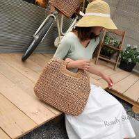 【Ready Stock】 ✎ C23 Casual Large Capacity Straw Beach Tote Wooden Handle Handbag Handmade Woven Purse DY STOCK