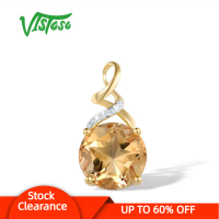 VISTOSO ของแท้14K 585สีเหลืองทองจี้สำหรับผู้หญิงประกายรอบ Citrine จี้เพชรที่ละเอียดอ่อน Gorgeous Fine Jewelry