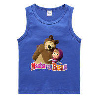 Masha And The Bear เสื้อเสื้อกล้ามสไตล์เกาหลี,เสื้อผ้ากีฬาเด็กวัยหัดเดินฤดูร้อนเสื้อยืดเสื้อกล้ามลายการ์ตูนผ้าฝ้ายสำหรับเด็กเด็กผู้ชายเด็กผู้หญิงแขนกุด0000