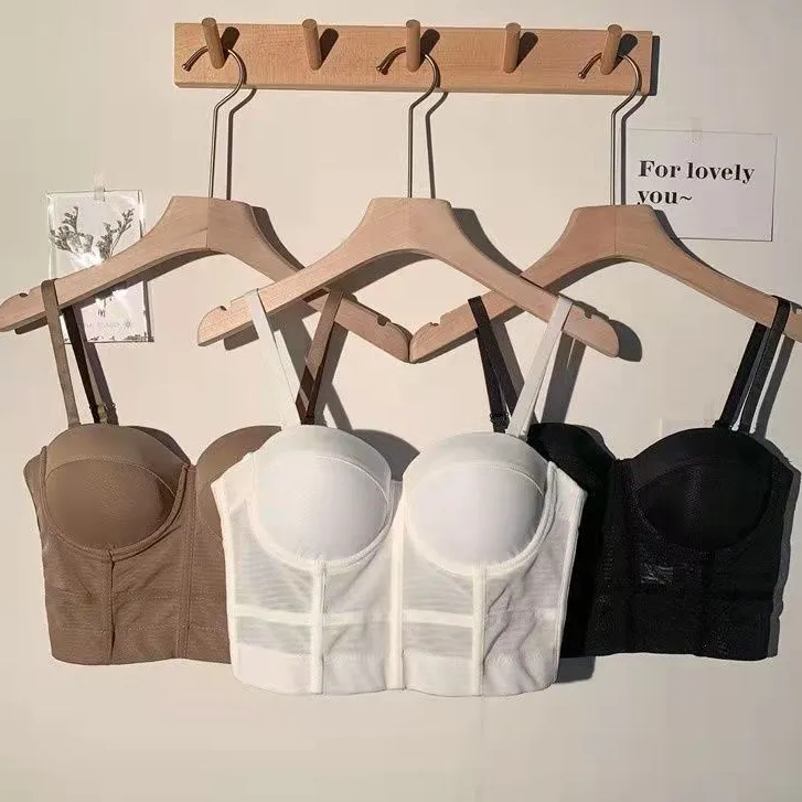InnoBeaut Mesh Push Up Bralet Women's Corset Bustier Bra Plus Size Sexy  Cropped Top Vest