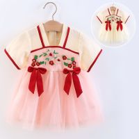 0-3 Years Toddler Girls Hanfu Dresses Chinese Tradition Style Outfits Bowknot Princess Dresses Short Sleeve Lace Tulle Dress  by Hs2023