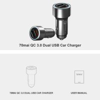 70mai QC 3.0 Fast charge Dual USB Car Charger 70 mai Metal Case 2USB Vehicle car charger Android iOS for Phones ของขวัญ ของขวัญ gift gift