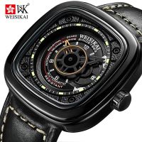 ZZOOI WEISIKAI Automatic Mechanical Watch for Men Calendar Luminous Square Creative Waterproof Male Leather Wristwatch Sport Clock 601