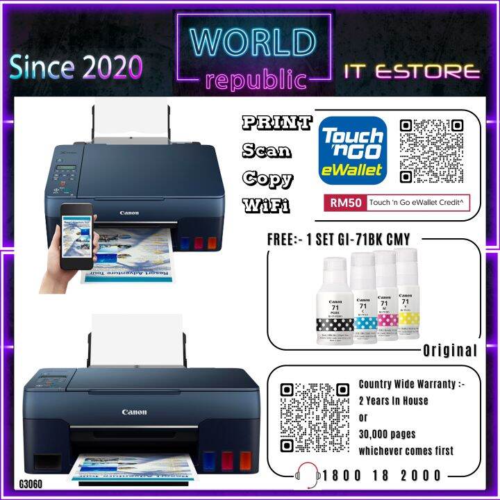 Canon Printer Wireless PIXMA G3060 Easy Refillable Ink Tank, AllInOne