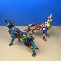 Nordic Painting Graffiti Wolf Sculpture Figurine Art Elephant Statue Creative Resin Crafts Home Decoration