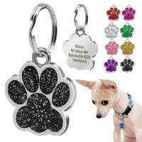 ❡◕ Dog ID Tag Personalized for Small Dogs Customized Rhinestone Pet Accessories Paw Foot Print Name Tag Plate Collar Decoration