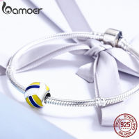 BAMOER Authentic 100 925 Sterling Silver Sport Ball Volleyball Love Charm Beads fit Women celet DIY Beads Jewelry SCC448