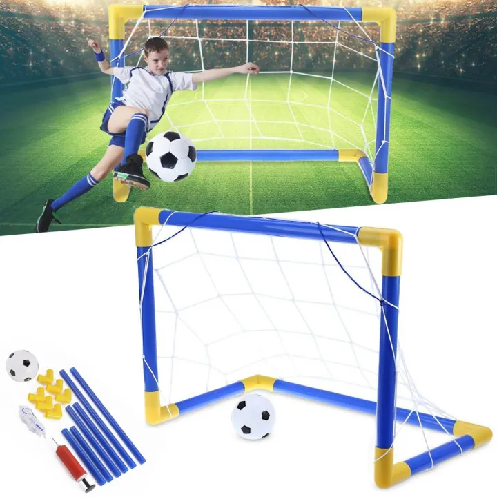 Mini Folding Football Soccer Ball Goal Post Net Set+pump Kids Sport 