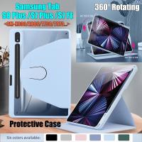 Casing Tablet สำหรับซัมซุงกาแล็กซีแท็บ S7 FE S8บวก S8 + S7 + 12.4 "SM-X800 SM-X806 SM-T976B SM-T970อะคริลิคใส360 ° เคสไอแพดแบบตั้งได้ฝาพับฝาครอบป้องกัน