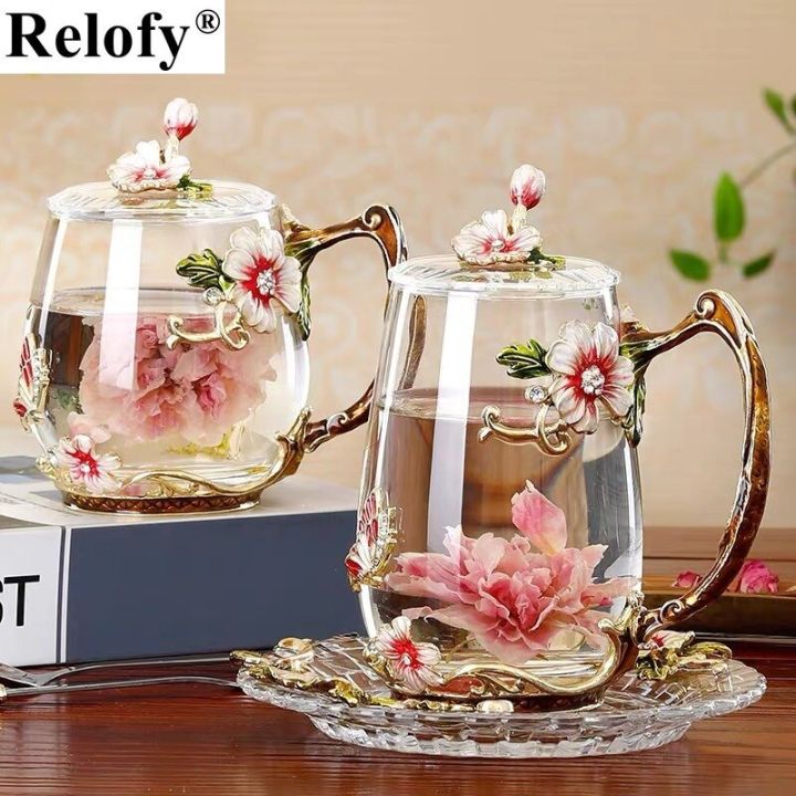 330-350ml-creative-enamel-color-water-cup-with-lid-and-cup-spoon-luxury-gift-package-glasses-flower-cup-for-drinking-drinkware