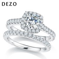 DEZO ชุดแหวนแต่งงานเพชรโมอิส2.18ctw สำหรับผู้หญิงสี VVS D คอกลมสีทึบ925เงินสร้างหมั้น