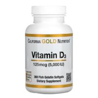 *พร้อมส่ง* วิตามินดี3 California Gold Nutrition Vitamin D3 125mcg (5000 IU), 360 Fish Gelatin Softgels