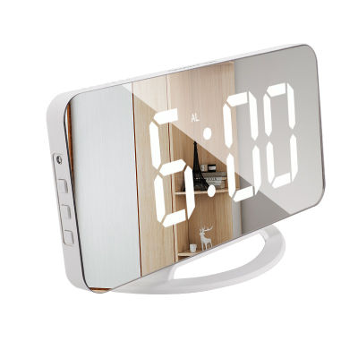 กระจก HotLED จอแสดงผลดิจิตอลนาฬิกาปลุกเลื่อนแสดงเวลาไฟกลางคืนสก์ท็อปคู่ USB เอาท์พุทนาฬิกาปลุกตกแต่งบ้าน