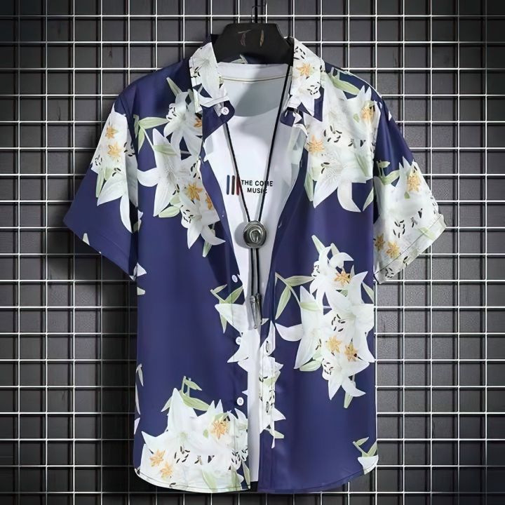 2023เสื้อผู้ชาย-เสื้อผ้าลำลองพิมพ์ลายดอกไม้3d-เสื้อสเวตเตอร์ฮาวายทรงหลวมไซส์ใหญ่พิเศษเสื้อปาร์ตี้ชายหาดแขนสั้น