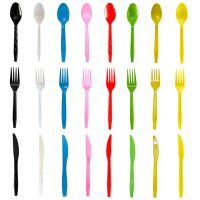 60Pcs Disposable Plastic Forks Knives Spoons Set Plastic Cutlery Bulk Black Red Blue Pink  Flatware Party Supplies