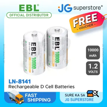EBL R20 Size D Batteries 10000mAh Ni-MH Rechargeable Batteries for Camera  Toys, 8-Pack 