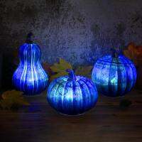 Glass Light Jack O Lantern LED Lighted Glass Pumpkins Light Battery Operated Halloween Glass Pumpkin with LED Light for Table Top Window Porch Bedroom proficient